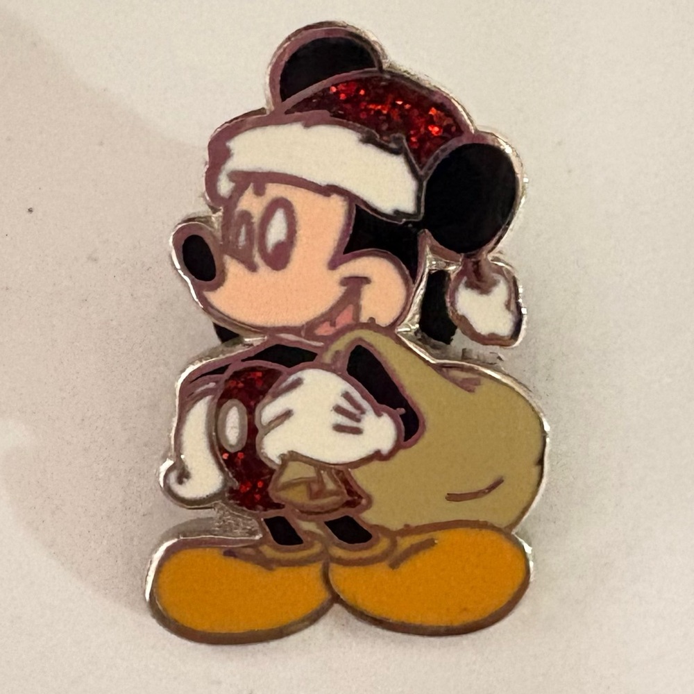 Vintage Disney store Holiday Mickey Brooch with Red and Gold tone